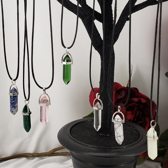 Dark Rose Jewelry - Corded Crystal Shape Pendant Necklace